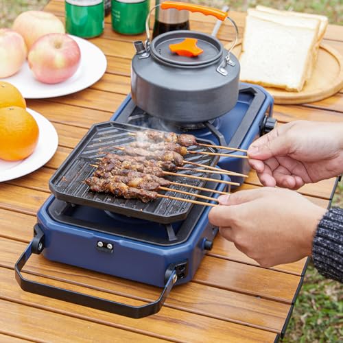 Upgraded WINKIZA 2 Burner Propane Camping Stove with Grill, Foldable