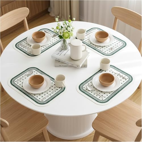 Image of YELONA Dark Green Faux Leather Dining Table Placemats - Set of 4 | Heat & Stain Resistant PU Table Mats | Easy to Clean & Durable | Perfect for Office, Conference Tables & Home Decor