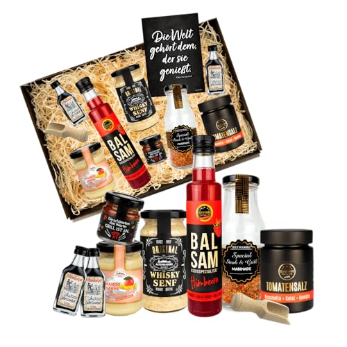 Präsentkorb für Feinschmecker gefüllt I Geschenkkorb für Männer und Frauen I Feinkost-Presentkorb glutenfrei und mediterran