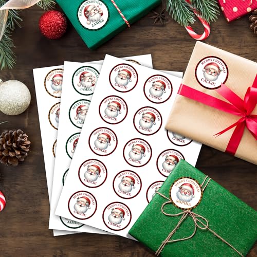 Image of Personalized Christmas Stickers - Custom Name Waterproof Christmas Gift Tags for Gift Box Xmas Holiday Decorations Party Favors - 30 Stickers (Santa Claus)