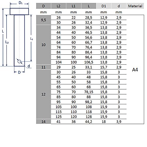 Bootsteile Brauer® Set di 10 bulloni a chiavetta