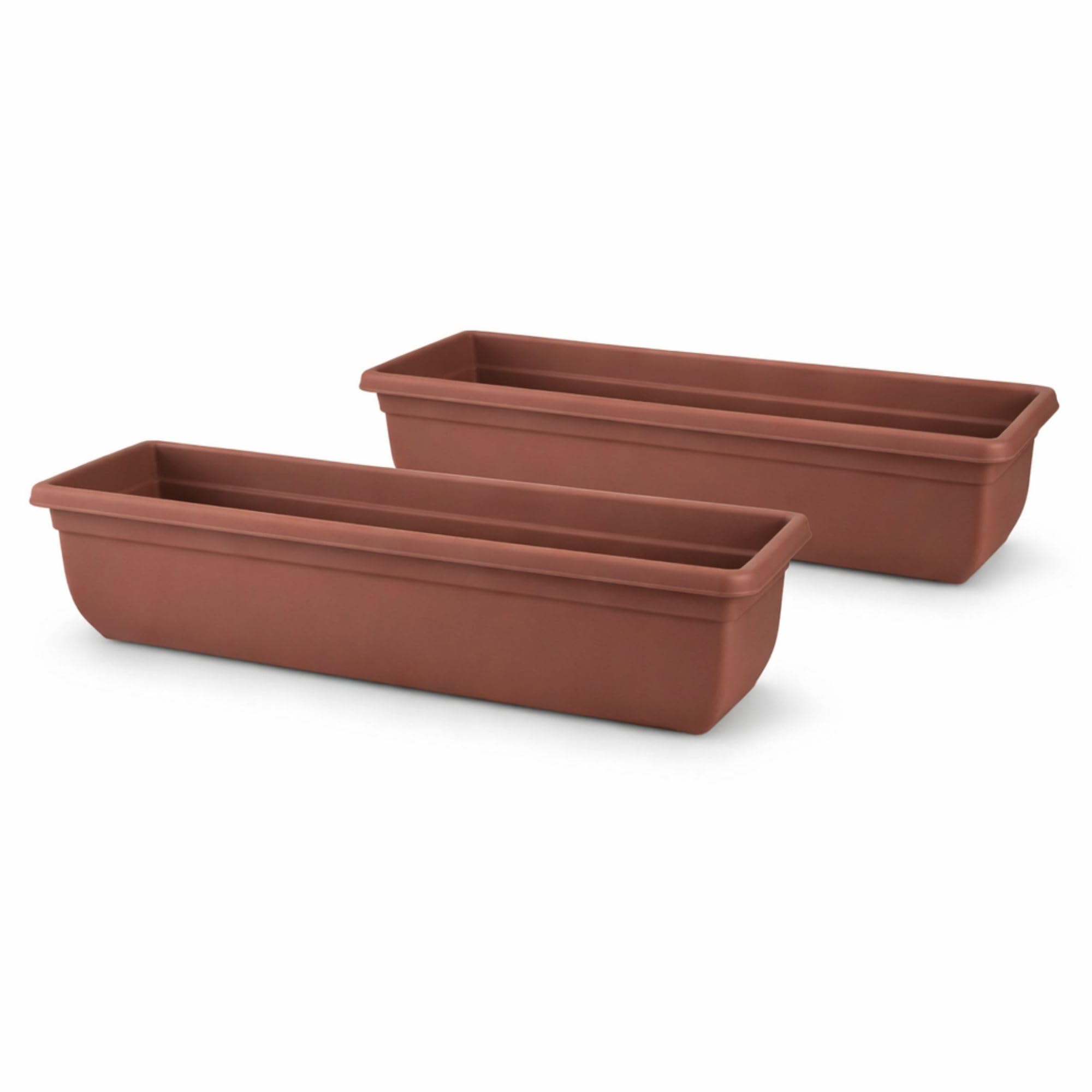 KYY'Z 2x 60cm Rectangular Garden Trough Planters - Terracotta Durable Plastic Window Boxes for Vegetables, Herbs & Flowers, Indoor Outdoor Flower Box for Balcony & Mini Garden, Home Decor