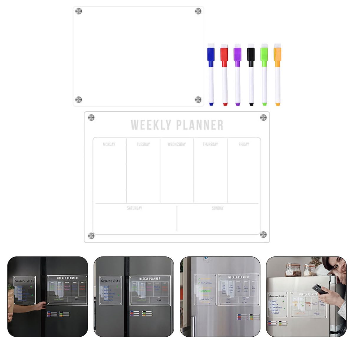 SHINEOFI Lavagna Calendario Cancellabile Pianificatore Pasti Settimanale Lavagna Acrilica Bianca Frigorifero Organizer Per Frigorifero