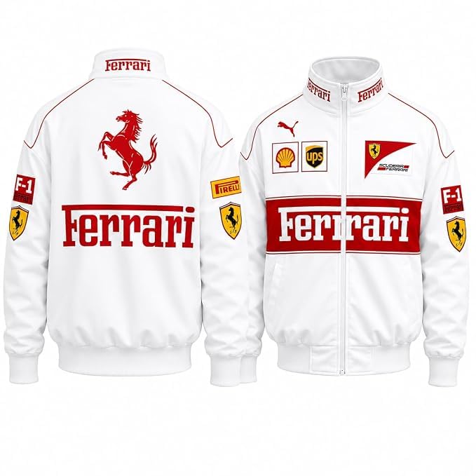 1SREET Unisex F1 Racing Inspired White Bomber Jacket