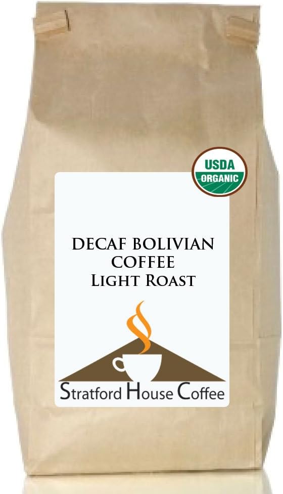 Stratford House Coffee - Decaffeinated Bolivian USDA Organic Whole Bean Coffee 1 lb. Bag Light Roast