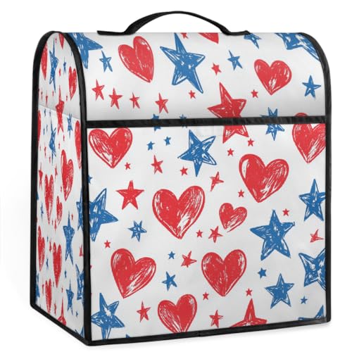 Mexpekil Funda para batidora de pie con diseño de corazones rojos y azules, 5-8 cuartos de galón, con asa superior y bolsillos, accesorios universales para decoración de electrodomésticos de cocina