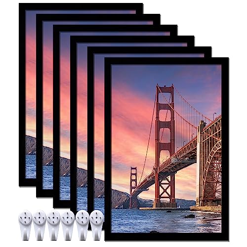 Image of ijuerybai 6 Sets 12x18 Picture Frame, Frames for 12 x 18 Canvas Collage Photo Poster Certificate Wall Gallery, High Transparent Horizontal Vertical Black 12 by 18 Inches