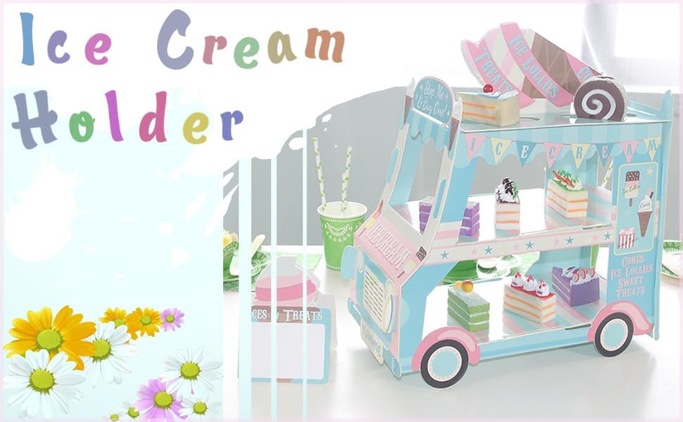 Van Cupcake Stand, Cardboard Party Dessert Stand, Blue Cake Holder Lollipop Display Stands for Wedding Birthday Barbecue Picnic Weddings Afternoon Tea Theme Party Decorations