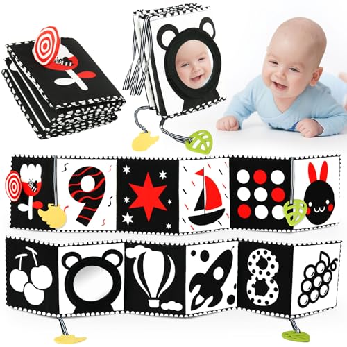 Image of Black and White Baby Book Toys 0 3 6 12 Months Soft High Contrast Cards Sensory Toys Newborn Essentials Must Have Brain Development Tummy Time Mirror Toys Infant Crinkle Montessori Teething Toy Books