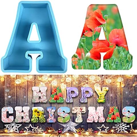 3D Alphabet Silicone Molds Large Letter Epoxy Molds for Resin 6 Inch DIY Resin Casting Letter Moulds Chocolate Baking Molds for Birthday Wedding Party Christmas Art Craft Ornaments (A) Cover