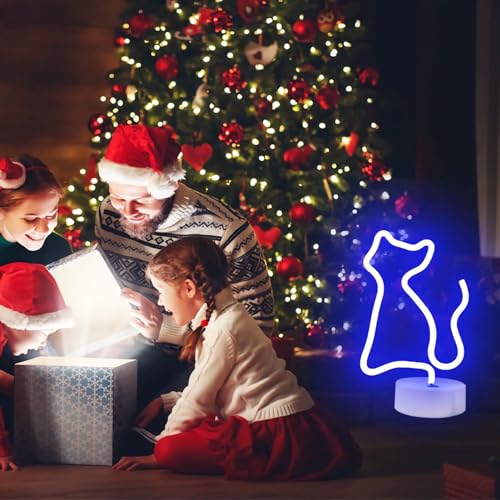 Image of Cat Neon Sign Cat Neon Light for Bedroom, LED Neon Cat Sign Neon Cat Lights Cat LED Sign Blue Neon Sign, USB /Battery Operated Cat Shape Neon Lamp, Cat Decor Cat Room Decor Cat Gifts Christmas