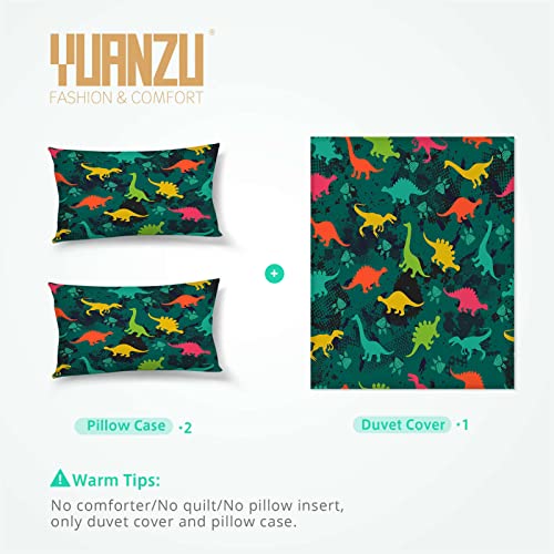YUANZU Camo Dinosaur Bedding Set Double for Kids Boys Nursery Duvet Cover Set 3 Pieces Fun Dino Jungle Animals Printed Soft Microfiber Quilt Cover with Zipper Closure (200 x 200 cm & 2Pillowcase) - Image 4