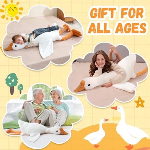 Ponjauk 130cm große Riesen Gans Plüschente, XXL, weiches, kuscheliges Gans-Stofftier, großes Ente Plüschtier Kuscheltier Schlafkissen, Riesige Geburtstag für Kinder
