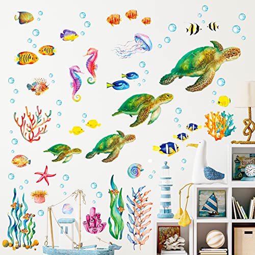 BASHOM BA-4001 tortugas marinas niños pegatinas de pared para Decoración dormitorio marina estar vinilo Habitación Baño Calcomanías mar pegatina del pvc tortugas animales arte Guardería