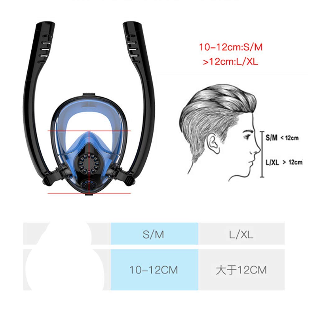 maschera da snorkeling maschera subacquea maschera integrale bambini adulti 180° campo visivo anti-appannamento labbro guarnizione in silicone pieghevole set da snorkeling, Nero , XS (kinder)