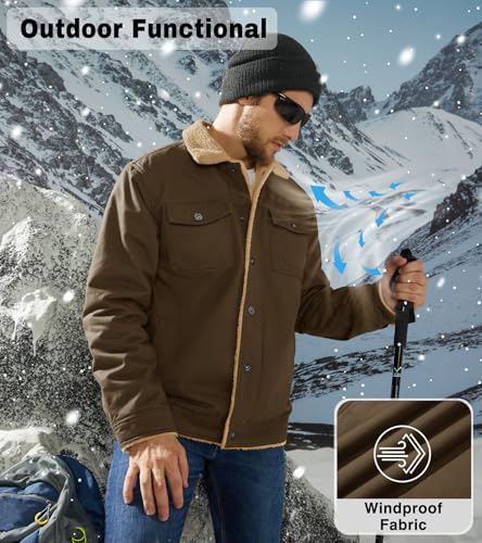 Image of EKLENTSON Men's Winter Jacket Thick Thermal Cotton Warm Fleece Lined Coat Trucker Lapel Work Cargo Jackets for Men