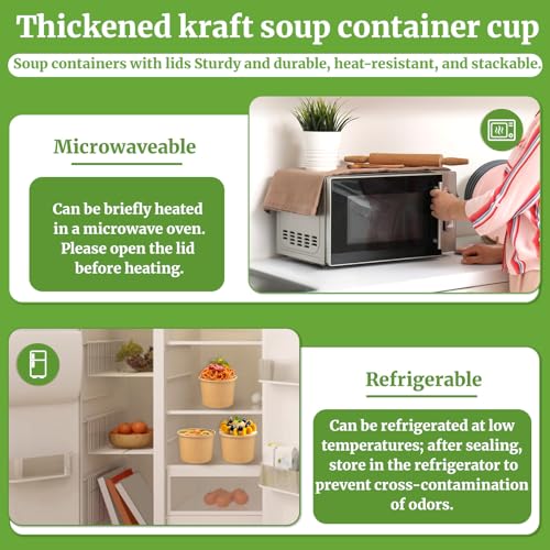 Image of 16 Oz 25 Pcs Paper Soup Cups with Lids, Paper Ice Cream Cups | Biodegradable Soup Containers with Lids, To Go Soup Container for Ice Cream, Yogurt, Cold and Hot Food