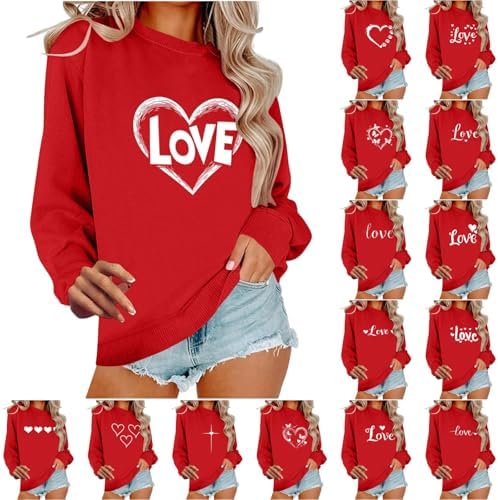 Valentines Shirts for Women Long Sleeve Valentines Day Shirts Couple Cute Love Heart Printed Valentine Day Tunic Tops