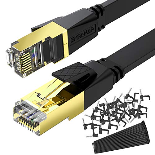 50 ft Cat 8 Ethernet Cable Flat Black, Empanar Cat8 Ethernet Cord High Speed 40Gbps 2000Mhz Weatherproof Heavy Duty Cat8 RJ45 Cable for Router Gaming Modem PC PS4 PS5 Xbox