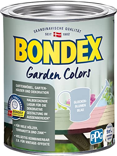 Bondex Garden Colors Glockenblumen Blau 0 75 L für 9 m | Halbdeckende Farbe | Vintage-Flair | Dekorative Holzfarbe | seidenmatt | Holzlasur