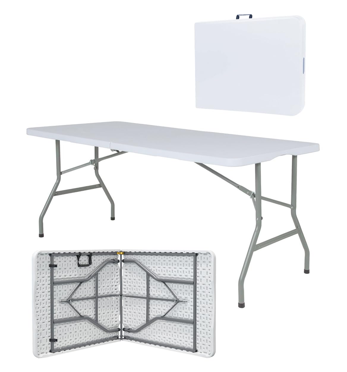 IlGruppone Tavolo Pieghevole Bianco Richiudibile Tavolino Pic Nic Esterno Salvaspazio Camping Terrazzo CamperStruttura In Acciaio Per Feste Giardino Campeggio Vacanze Lunghezza 180 Cm