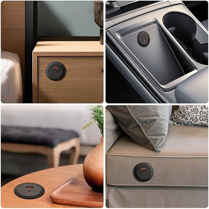 Image of Audiovan Charging Top for Your Home and Office Furniture (Black USB Grommet)