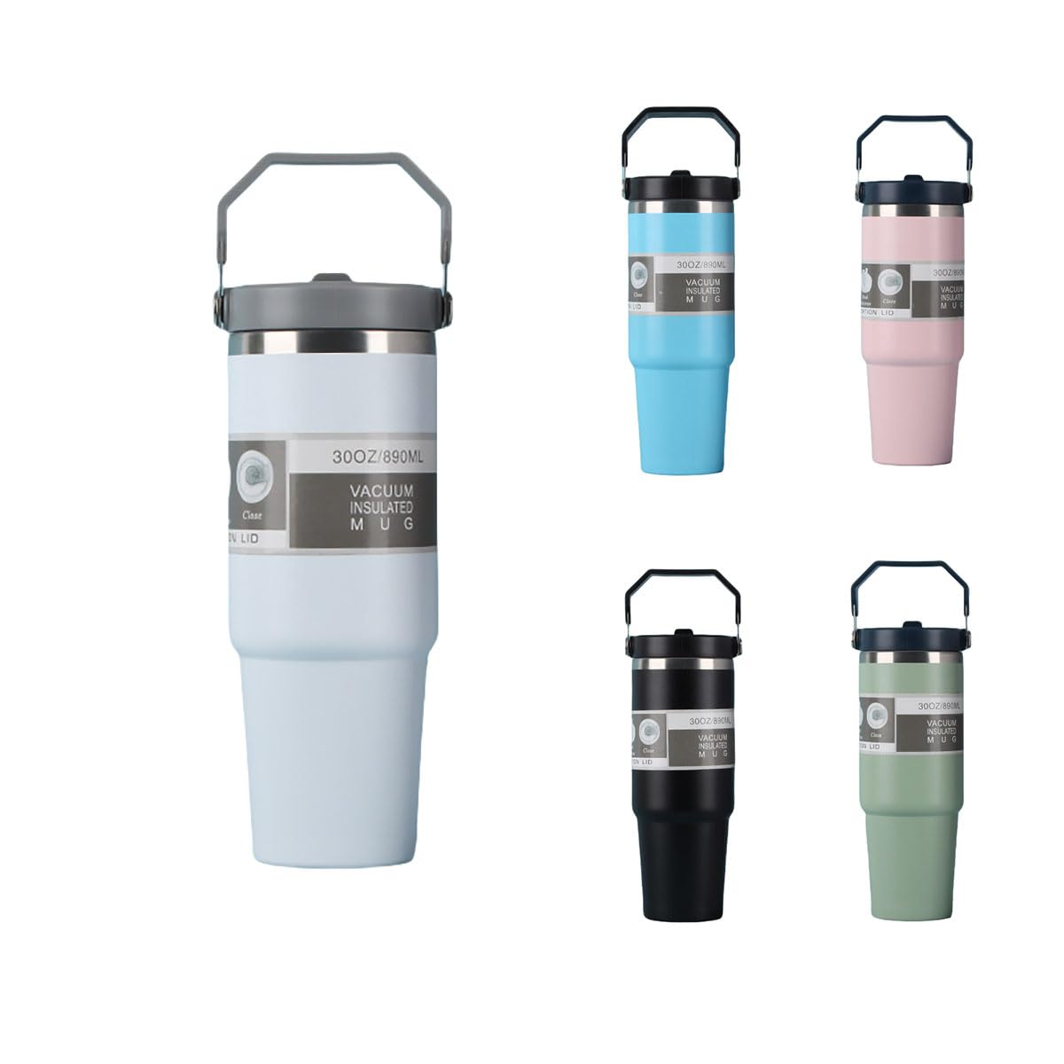 IceFlow Tumbler with Flip Straw - 30 oz - Twist Lid and Flip Straw - Leak Resistant Water Bottle - Insulated Stainless Steel - BPA Free (White)
