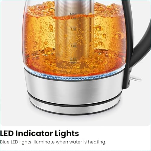 Hervidor eléctrico de vidrio 1.8L con infusor de té miniatura 6