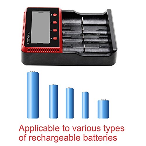 SVPRO LCD Display Battery Charger for AA AAA C Ni-MH Ni-CD Rechargeable Batteries 18650 26650 10440 14500 Li-ion LiFePO4 with Adapter Charger and Car charger (4 Slot)