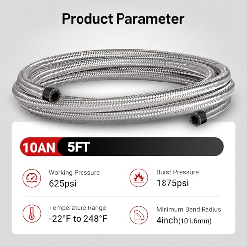Image of EVIL ENERGY 10AN Fuel Line Nylon CPE, 5FT AN10 Braided Fuel Hose Silver