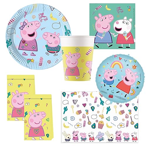 Procos 10215314DY - Set de fiesta Peppa Pig, vajilla desechable de 46 piezas para fiestas de cumpleaños infantiles y fiestas temáticas,...