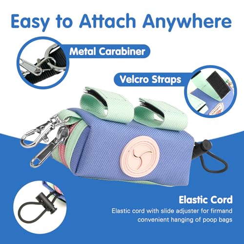 Image of Dog Poop Bag Holder for Leash, Zippered Canvas Poop Bag Dispenser Pouch with Velcro Straps & Metal Carabiner Clip, Holds Keys & Treats for Daily Dog Walking