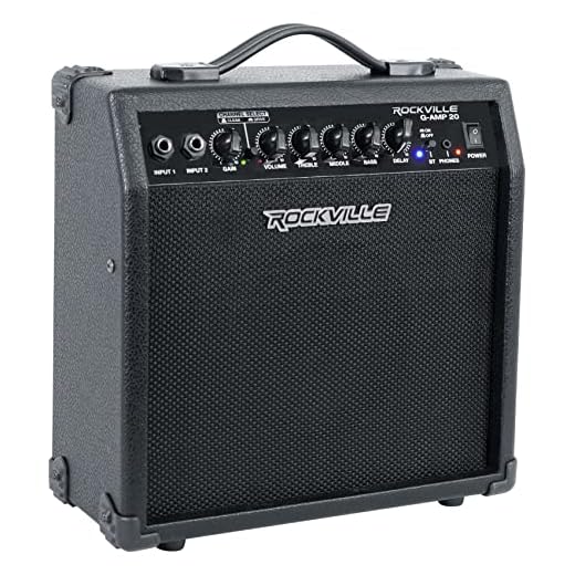 Rockville G-AMP 20 Watt Guitar Amplifier Dual Input Combo Amp Bluetooth/Delay