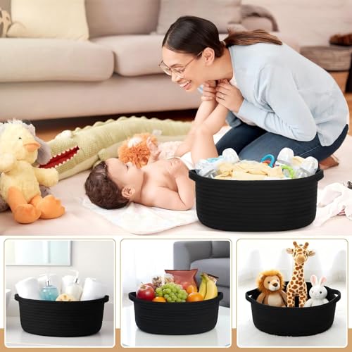 Image of Colingmill Woven Basket with Gift Bags and 2 Ribbons, Raffia Grass Paper Shred Filler, Gift Card, Empty Small Rope Basket for Storage Presents Toy Organizer(Black,12 * 8 Inch)