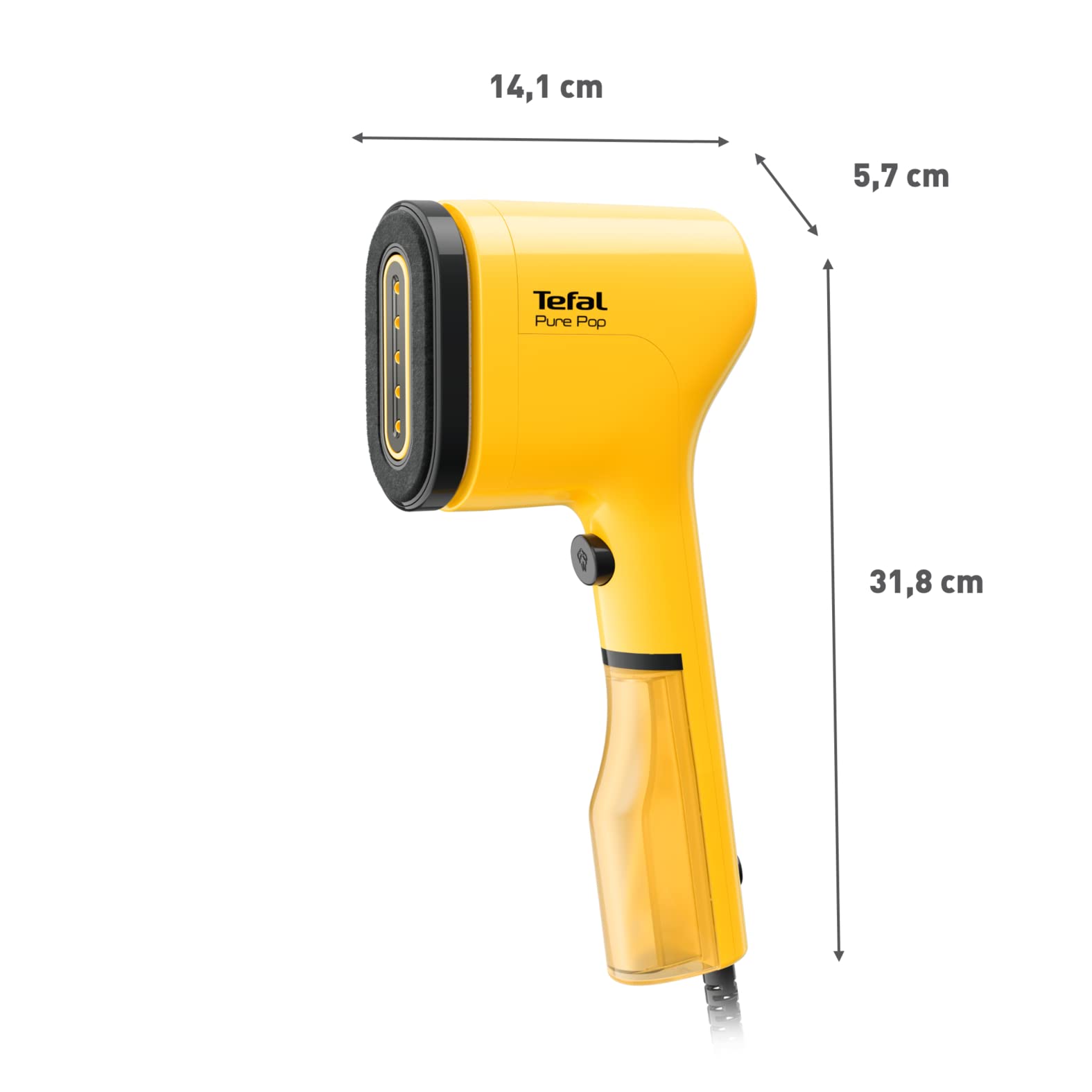 Tefal Pure Pop Slim Handheld Clothes Steamer, No Ironing Board Needed, Ready to Use in 15 Seconds, 70ml Detachable Water Tank, Travel Iron, Garment Steamer, Yellow, DT2026 — view 7