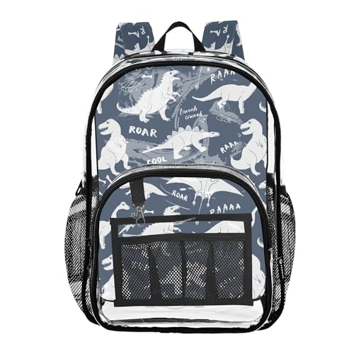 Cute Cartoon Dinosaurs Clear Backpack, PVC Transparent School Backpack Lightweight Student Book Bags Capacity Clear Bag