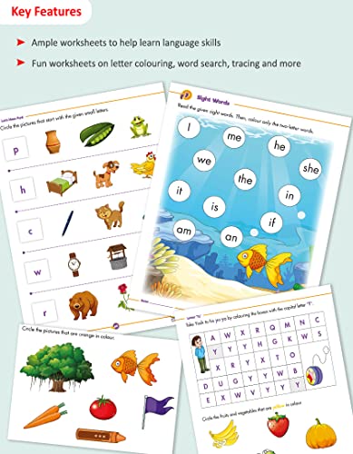 Image of Woodsnipe Alphabet Activity Books for Preschool Ages 2 to 5 years| Capital & Small Letter Tracing and Colouring |Worksheets on Puzzles, Vocabulary, Mazes, Phonics & more| Activity Books for LKG & UKG
