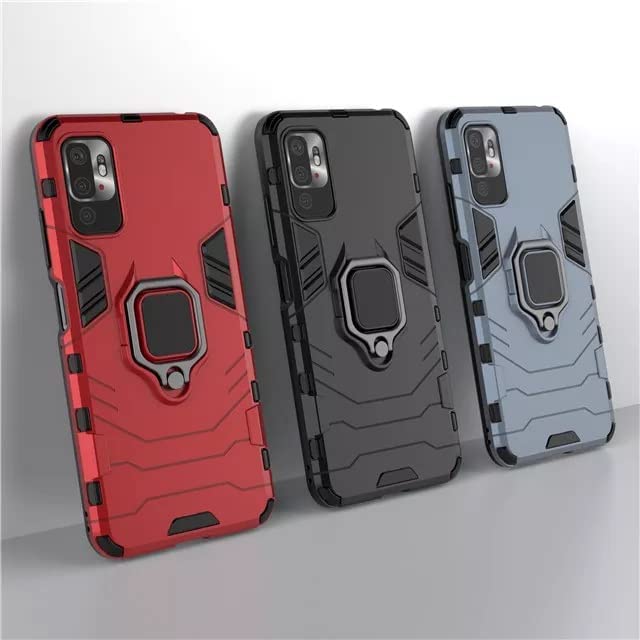 Image of WOW IMAGINE Shock Proof Back Case Mobile Cover for Xiaomi Redmi 10T 5G | Back Cover Case (Tough Armor | Hybrid PC + TPU | Ring Holder & in-Built Kickstand | Black)