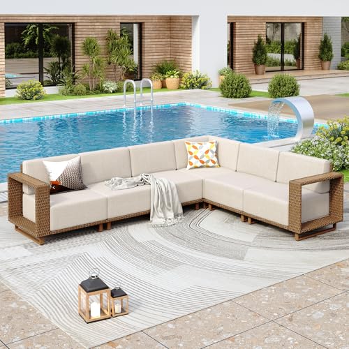 PHI VILLA Rattan Gartenmöbel Set Balkonmöbel für 6, Lounge Möbel Outdoor Sofa Sets für Garten...