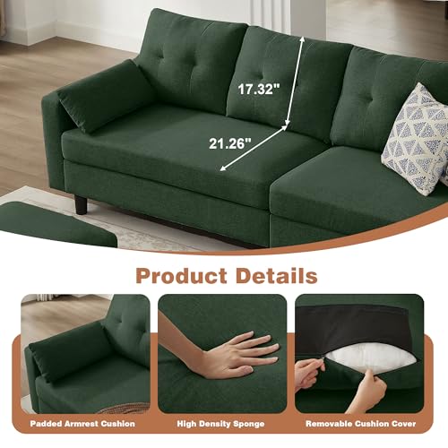 Image of 101 inch Sectional Sofa U Shaped Couch with Storage Ottomans, 4 Seater Convertible Couches for Living Room | Linen Fabric | 2 Movable Ottoman Reversible Chaises | Sectional Couch Set, Green