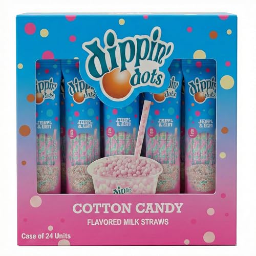 Dippin Dots Magically Flavored Milk Straws - Cotton Candy 24-pack Bundle (120 Count) Milk Flavoring Straws for Kids Drinks & Cereal | Sweet Party Treats & Favors