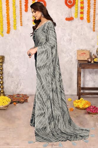 Image of MIRCHI FASHION Saree for Woman Chiffon Shibori Printed | Lightweight Regular Use and Professional Office Sari with Blouse Piece