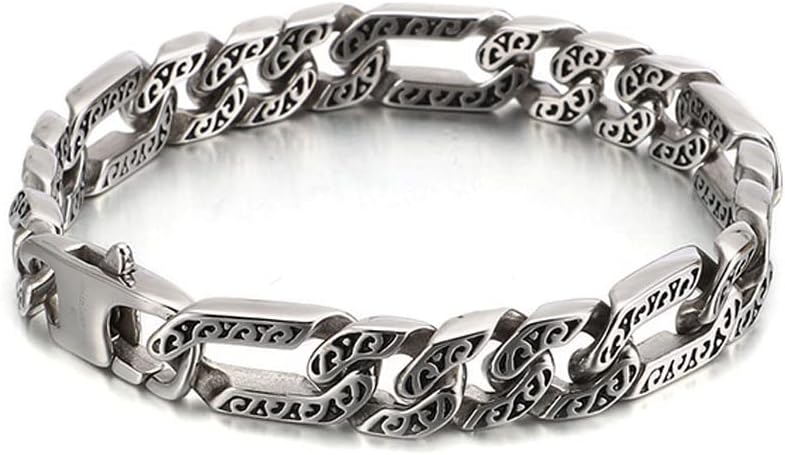 Retro Punk Bracelet for Men Antique Silver Plated Titanium Stainless Steel Classy Cuban Link Chain Bracelet for Hip-hop, 21cm(8.27 inch)