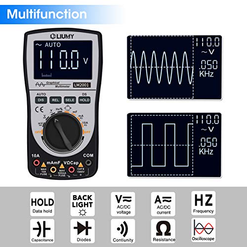 Oscilloscope Multimeter 2.0 Update,LIUMY Professional LED Handheld Oscilloscope Multimeter with 200ksps A/D Automatic Waveform Capture Function,DC/AC Voltage/Current Test,HD Display with Backlight