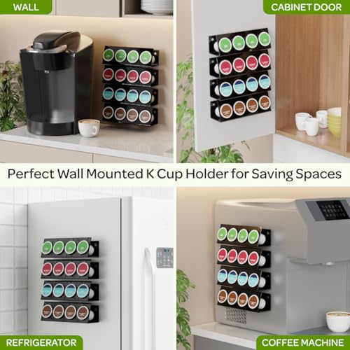 Image of LifeMoreasy K Cup Holders, Acrylic Coffee Pods Organizer Stand Magnetic & Self-Adhesive Wall Mounted K Cup Stand for Kitchen Wall, Cabinet, Fridge (4 Pack for 16 Pods)