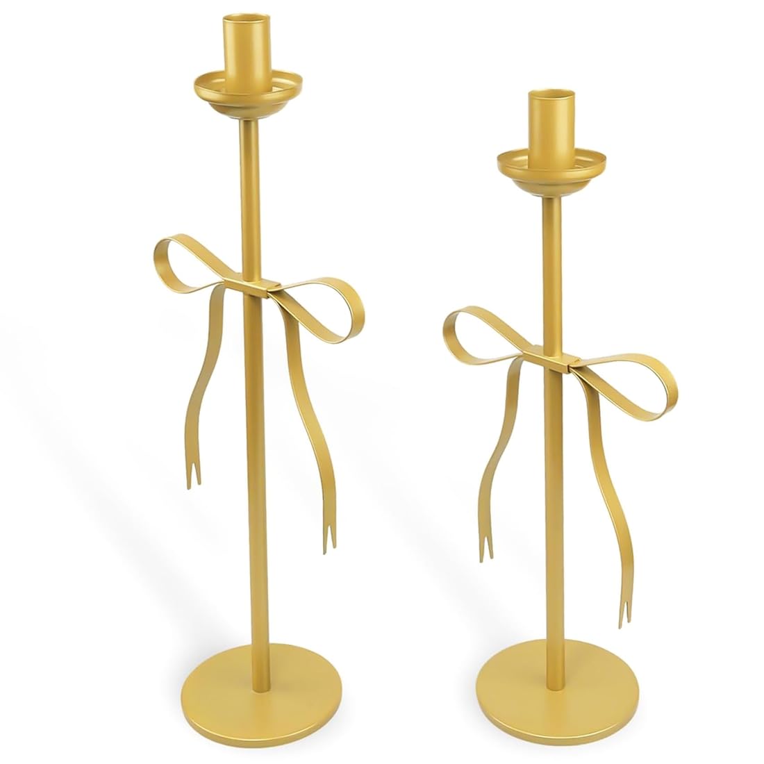 Vjsujehgy Gold Candlestick Holders Set of 2 Weighted Bow Taper Candle Holders Candle Stick Holder Home Decor Mantel Wedding Party