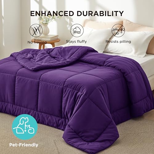Image of Bedsure Comforter Duvet Insert - Quilted Comforters Cal King Size, All Season Duvet, GentleSoft Down Alternative Bedding Blanket, with 8 Tabs, Gifts for Women /Men, Purple, California King 96X102 Inch