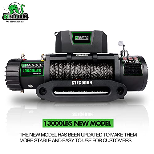 Stegodon New 13000 Lb. Load Capacity Electric Winch T3,12V Synthetic Rope Electric Winch With Hawse Fairlead,Waterproof Ip67 Winch With Wireless Handheld Remotes And Wired Handle(All Black) #TOP1