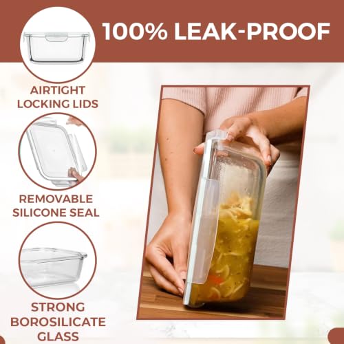 Image of Razab 6.5 Cups / 52 Oz 4 Piece (2 Containers + 2 Lids) Glass Food Storage Containers Set with Airtight Locking Lids - For Storing, Baking & Serving BPA Free, Leakproof - Microwave, Freezer & Oven Safe