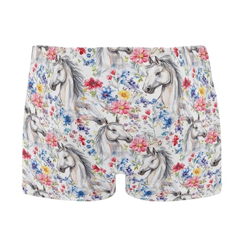 Horse Flowers Mens Swim Trunk Swimwear Bathing Suit Swim Brief Square Leg Board Short S B0404834